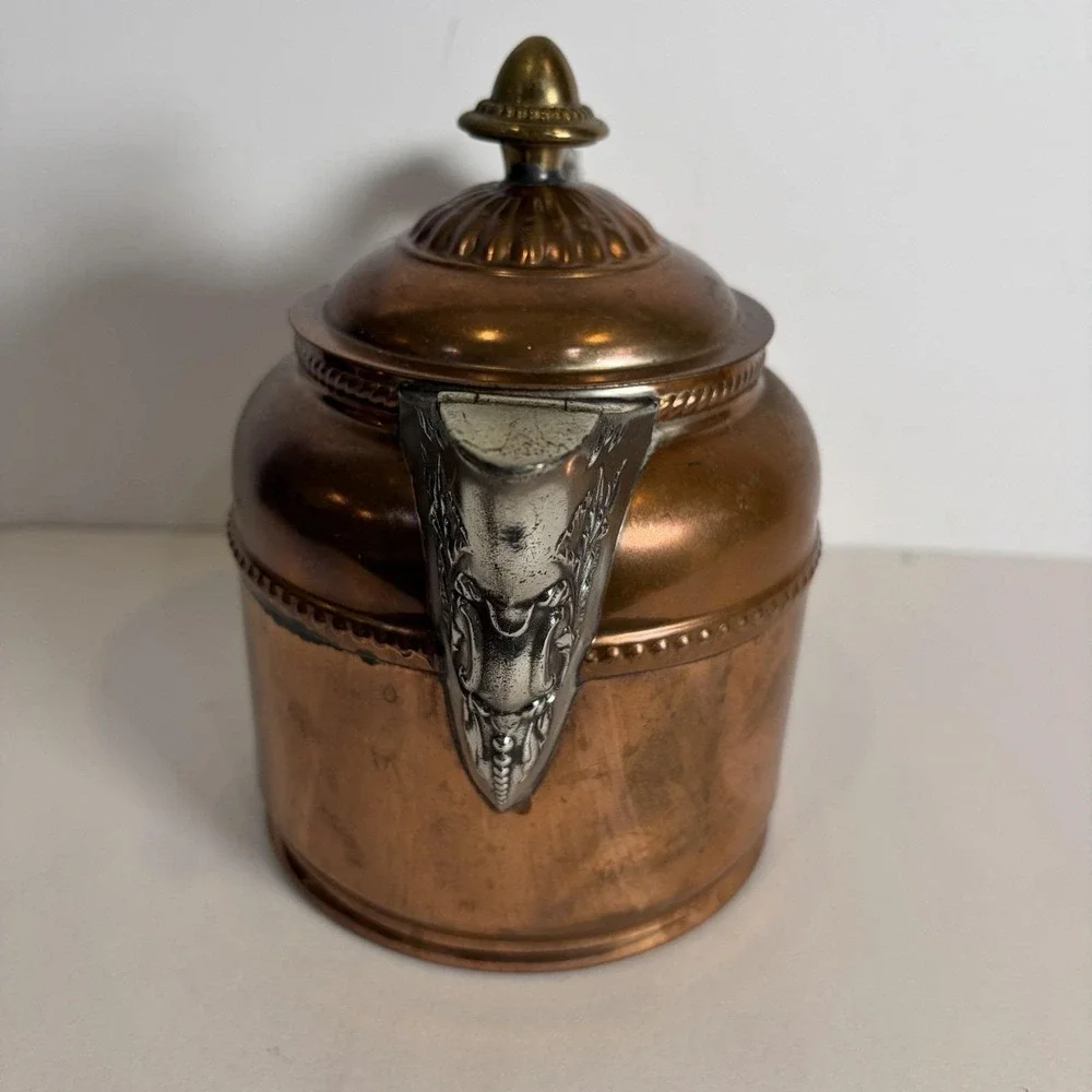 Antique Copper Brass Nickel Teapot Pitcher Rochester Stamping Works